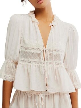 NWT FREE PEOPLE FOREVER YOUNG BED JACKET BLOUSE SZ S